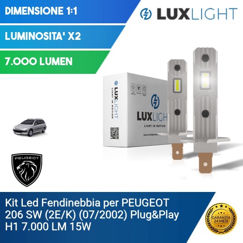 Kit Led Fendinebbia per PEUGEOT 206 SW (2E/K) (07/2002) Plug&Play H1 7.000 LM 15W