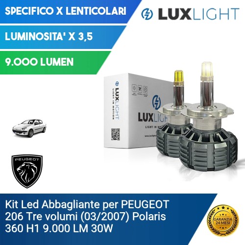 Kit Led Abbagliante per PEUGEOT 206 Tre volumi (03/2007) Polaris 360 H1 9.000 LM 30W