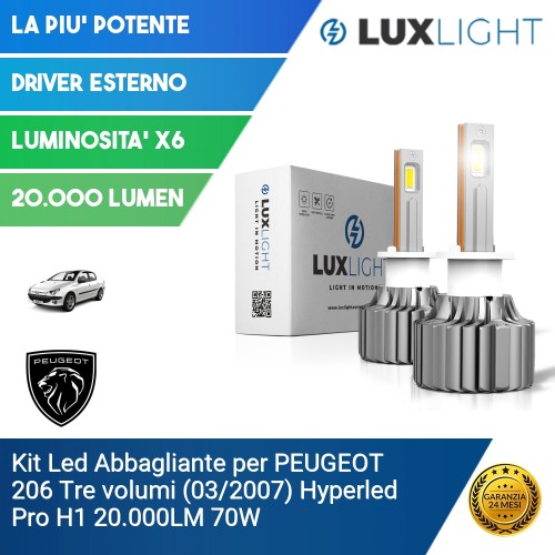 Kit Led Abbagliante per PEUGEOT 206 Tre volumi (03/2007) Hyperled Pro H1 20.000LM 70W