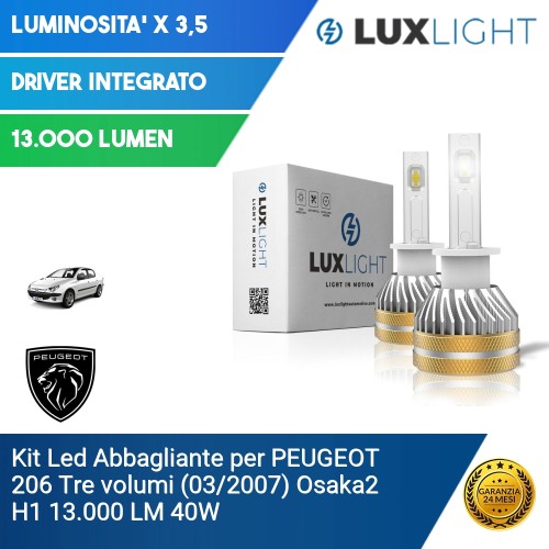 Kit Led Abbagliante per PEUGEOT 206 Tre volumi (03/2007) Osaka2 H1 13.000 LM 40W