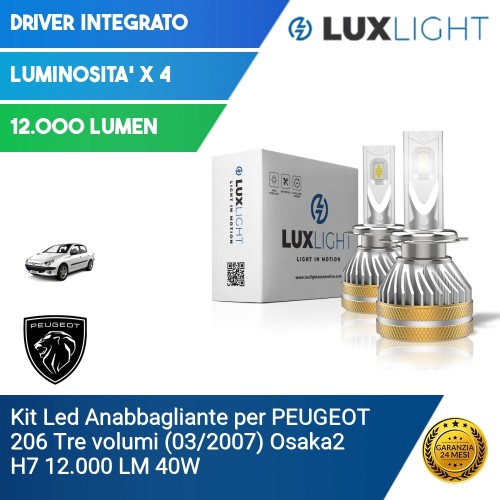 Kit Led Anabbagliante per PEUGEOT 206 Tre volumi (03/2007) Osaka2 H7 12.000 LM 40W