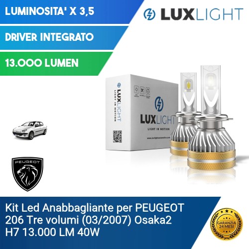 Kit Led Anabbagliante per PEUGEOT 206 Tre volumi (03/2007) Osaka2 H7 13.000 LM 40W