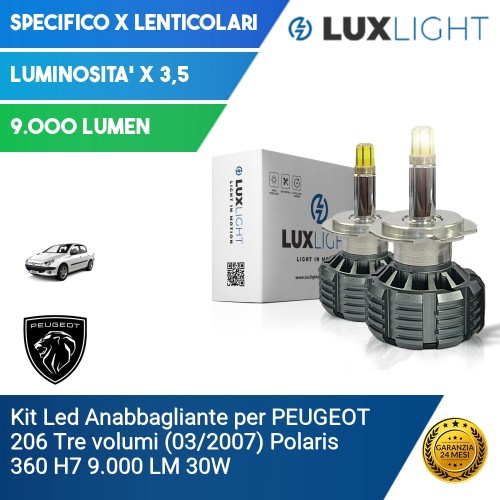 Kit Led Anabbagliante per PEUGEOT 206 Tre volumi (03/2007) Polaris 360 H7 9.000 LM 30W