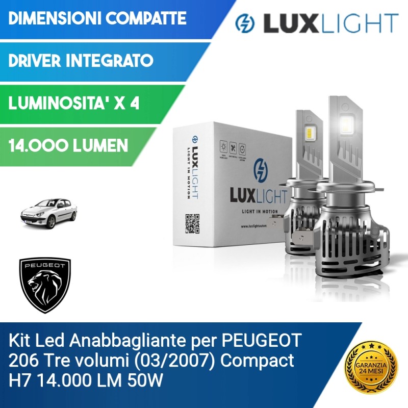 Kit Led Anabbagliante per PEUGEOT 206 Tre volumi (03/2007) Compact H7 14.000 LM 50W