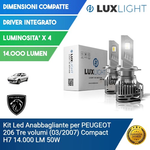 Kit Led Anabbagliante per PEUGEOT 206 Tre volumi (03/2007) Compact H7 14.000 LM 50W