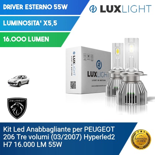 Kit Led Anabbagliante per PEUGEOT 206 Tre volumi (03/2007) Hyperled2 H7 16.000 LM 55W