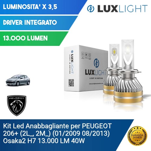 Kit Led Anabbagliante per PEUGEOT 206+ (2L_, 2M_) (01/2009 08/2013) Osaka2 H7 13.000 LM 40W