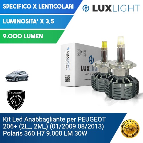 Kit Led Anabbagliante per PEUGEOT 206+ (2L_, 2M_) (01/2009 08/2013) Polaris 360 H7 9.000 LM 30W