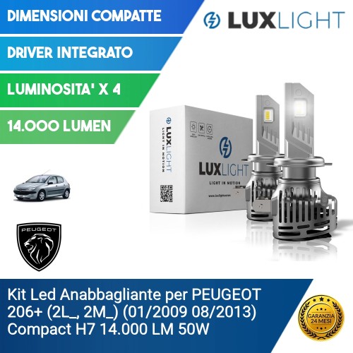 Kit Led Anabbagliante per PEUGEOT 206+ (2L_, 2M_) (01/2009 08/2013) Compact H7 14.000 LM 50W