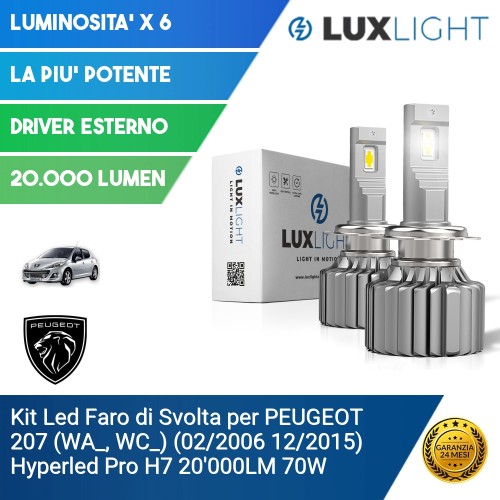 Kit Led Faro di Svolta per PEUGEOT 207 (WA_, WC_) (02/2006 12/2015) Hyperled Pro H7 20'000LM 70W