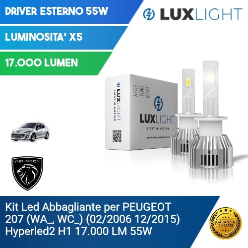 Kit Led Abbagliante per PEUGEOT 207 (WA_, WC_) (02/2006 12/2015) Hyperled2 H1 17.000 LM 55W