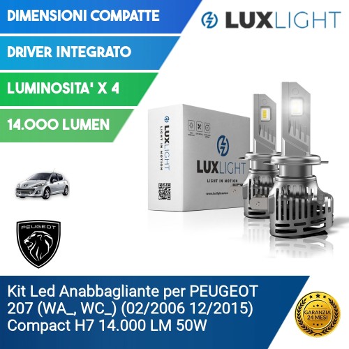 Kit Led Anabbagliante per PEUGEOT 207 (WA_, WC_) (02/2006 12/2015) Compact H7 14.000 LM 50W