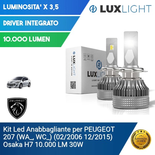 Kit Led Anabbagliante per PEUGEOT 207 (WA_, WC_) (02/2006 12/2015) Osaka H7 10.000 LM 30W