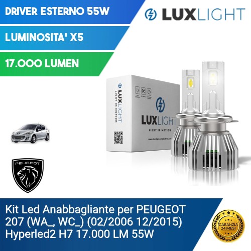 Kit Led Anabbagliante per PEUGEOT 207 (WA_, WC_) (02/2006 12/2015) Hyperled2 H7 17.000 LM 55W