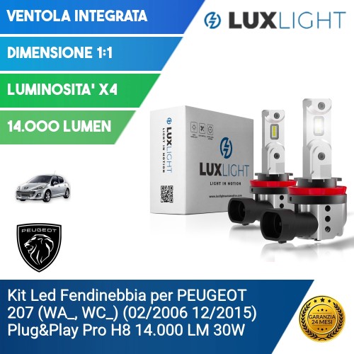 Kit Led Fendinebbia per PEUGEOT 207 (WA_, WC_) (02/2006 12/2015) Plug&Play Pro H8 14.000 LM 30W