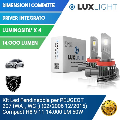 Kit Led Fendinebbia per PEUGEOT 207 (WA_, WC_) (02/2006 12/2015) Compact H8-9-11 14.000 LM 50W