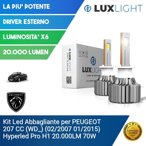 Kit Led Abbagliante per PEUGEOT 207 CC (WD_) (02/2007 01/2015) Hyperled Pro H1 20.000LM 70W