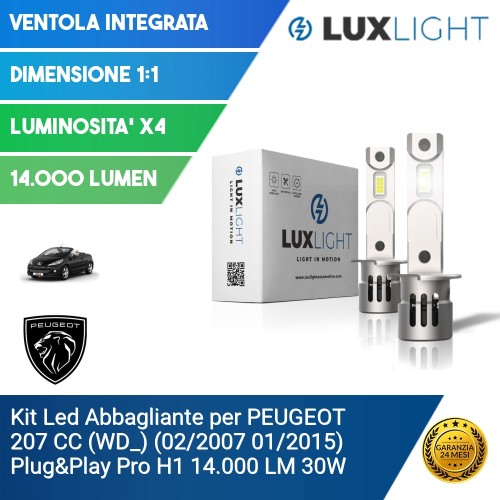 Kit Led Abbagliante per PEUGEOT 207 CC (WD_) (02/2007 01/2015) Plug&Play Pro H1 14.000 LM 30W