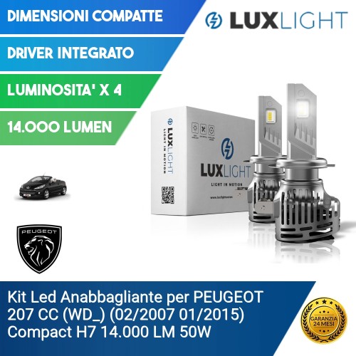 Kit Led Anabbagliante per PEUGEOT 207 CC (WD_) (02/2007 01/2015) Compact H7 14.000 LM 50W