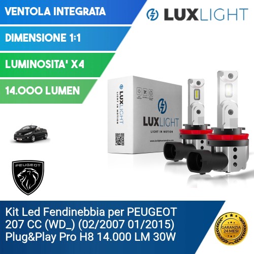 Kit Led Fendinebbia per PEUGEOT 207 CC (WD_) (02/2007 01/2015) Plug&Play Pro H8 14.000 LM 30W