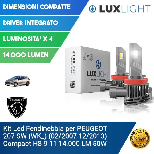 Kit Led Fendinebbia per PEUGEOT 207 SW (WK_) (02/2007 12/2013) Compact H8-9-11 14.000 LM 50W
