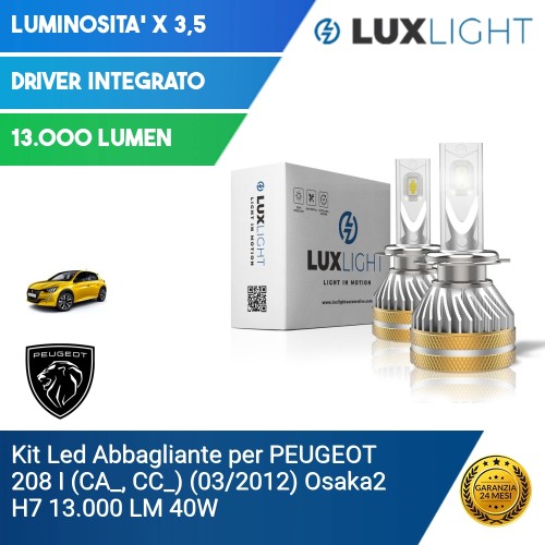 Kit Led Abbagliante per PEUGEOT 208 I (CA_, CC_) (03/2012) Osaka2 H7 13.000 LM 40W