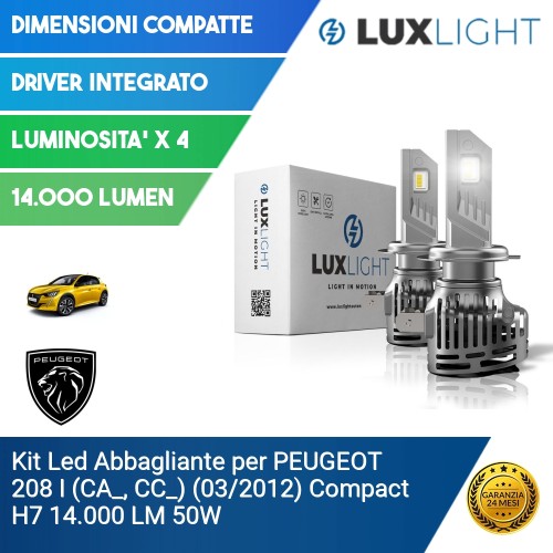 Kit Led Abbagliante per PEUGEOT 208 I (CA_, CC_) (03/2012) Compact H7 14.000 LM 50W