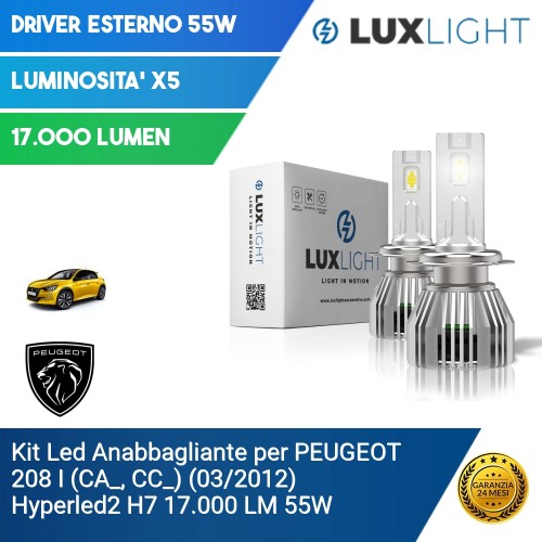 Kit Led Anabbagliante per PEUGEOT 208 I (CA_, CC_) (03/2012) Hyperled2 H7 17.000 LM 55W