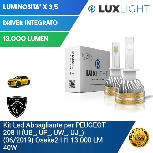 Kit Led Abbagliante per PEUGEOT 208 II (UB_, UP_, UW_, UJ_) (06/2019) Osaka2 H1 13.000 LM 40W