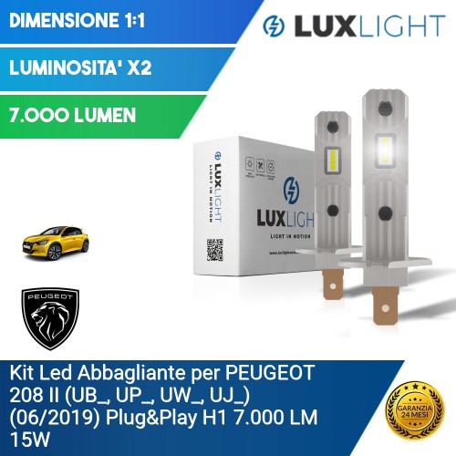 Kit Led Abbagliante per PEUGEOT 208 II (UB_, UP_, UW_, UJ_) (06/2019) Plug&Play H1 7.000 LM 15W