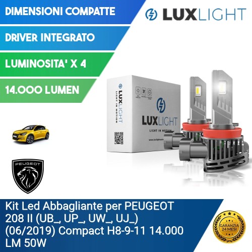 Kit Led Abbagliante per PEUGEOT 208 II (UB_, UP_, UW_, UJ_) (06/2019) Compact H8-9-11 14.000 LM 50W