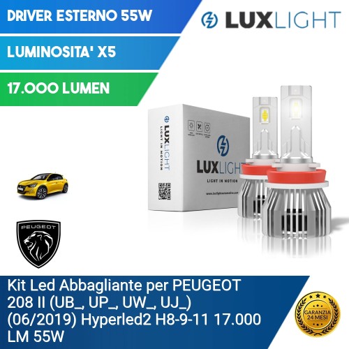 Kit Led Abbagliante per PEUGEOT 208 II (UB_, UP_, UW_, UJ_) (06/2019) Hyperled2 H8-9-11 17.000 LM 55W