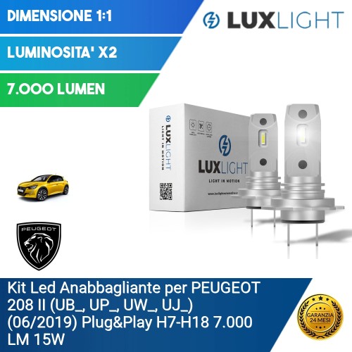 Kit Led Anabbagliante per PEUGEOT 208 II (UB_, UP_, UW_, UJ_) (06/2019) Plug&Play H7-H18 7.000 LM 15W