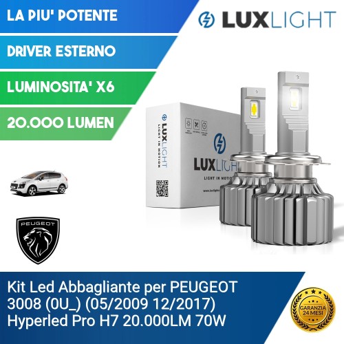 Kit Led Abbagliante per PEUGEOT 3008 (0U_) (05/2009 12/2017) Hyperled Pro H7 20.000LM 70W