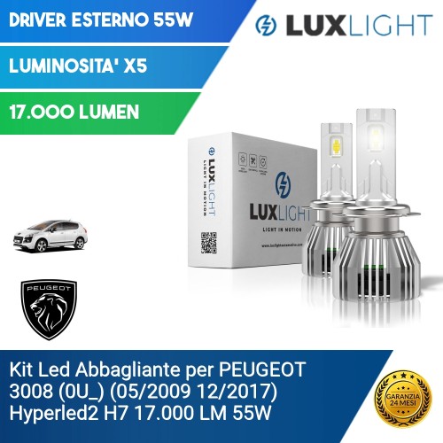 Kit Led Abbagliante per PEUGEOT 3008 (0U_) (05/2009 12/2017) Hyperled2 H7 17.000 LM 55W