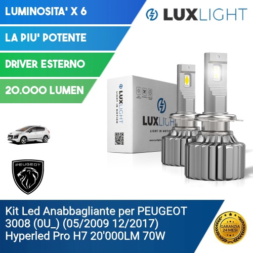 Kit Led Anabbagliante per PEUGEOT 3008 (0U_) (05/2009 12/2017) Hyperled Pro H7 20'000LM 70W