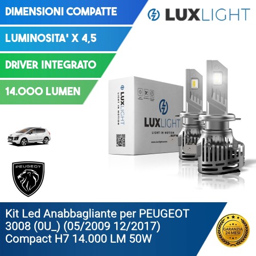 Kit Led Anabbagliante per PEUGEOT 3008 (0U_) (05/2009 12/2017) Compact H7 14.000 LM 50W