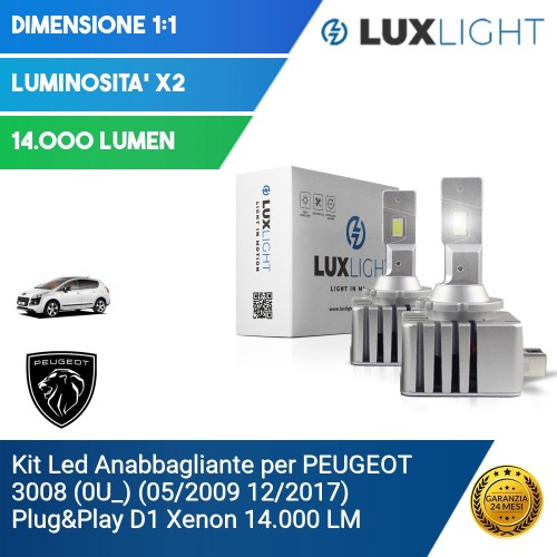 Kit Led Anabbagliante per PEUGEOT 3008 (0U_) (05/2009 12/2017) Plug&Play D1 Xenon 14.000 LM