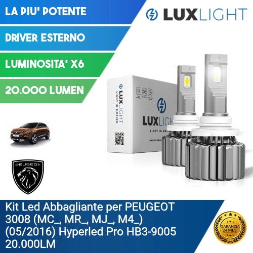 Kit Led Abbagliante per PEUGEOT 3008 (MC_, MR_, MJ_, M4_) (05/2016) Hyperled Pro HB3-9005 20.000LM