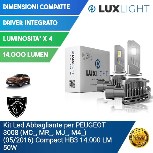 Kit Led Abbagliante per PEUGEOT 3008 (MC_, MR_, MJ_, M4_) (05/2016) Compact HB3 14.000 LM 50W