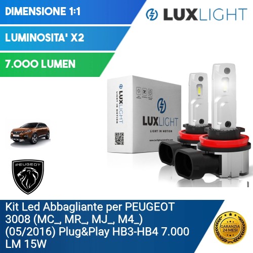 Kit Led Abbagliante per PEUGEOT 3008 (MC_, MR_, MJ_, M4_) (05/2016) Plug&Play HB3-HB4 7.000 LM 15W