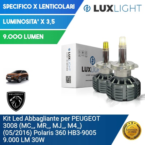 Kit Led Abbagliante per PEUGEOT 3008 (MC_, MR_, MJ_, M4_) (05/2016) Polaris 360 HB3-9005 9.000 LM 30W