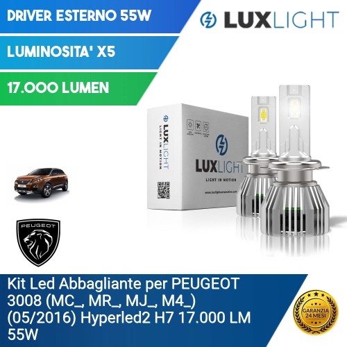 Kit Led Abbagliante per PEUGEOT 3008 (MC_, MR_, MJ_, M4_) (05/2016) Hyperled2 H7 17.000 LM 55W