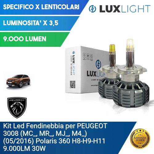 Kit Led Fendinebbia per PEUGEOT 3008 (MC_, MR_, MJ_, M4_) (05/2016) Polaris 360 H8-H9-H11 9.000LM 30W