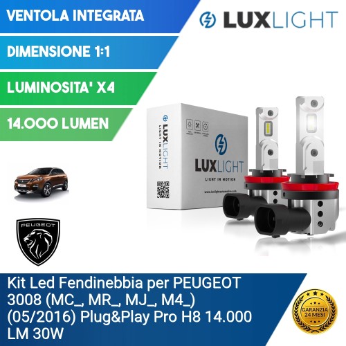 Kit Led Fendinebbia per PEUGEOT 3008 (MC_, MR_, MJ_, M4_) (05/2016) Plug&Play Pro H8 14.000 LM 30W