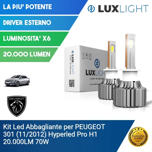 Kit Led Abbagliante per PEUGEOT 301 (11/2012) Hyperled Pro H1 20.000LM 70W