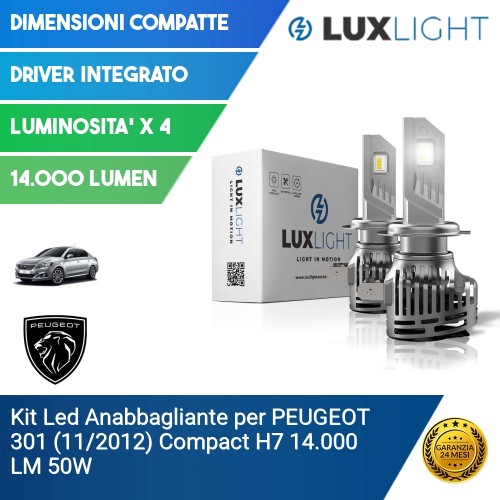 Kit Led Anabbagliante per PEUGEOT 301 (11/2012) Compact H7 14.000 LM 50W