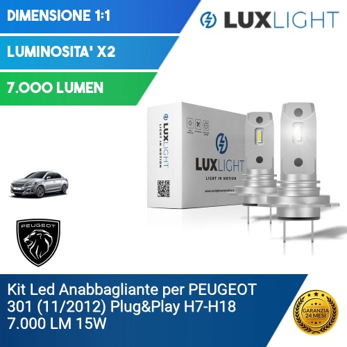 Kit Led Anabbagliante per PEUGEOT 301 (11/2012) Plug&Play H7-H18 7.000 LM 15W