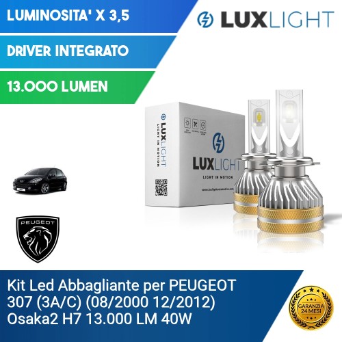 Kit Led Abbagliante per PEUGEOT 307 (3A/C) (08/2000 12/2012) Osaka2 H7 13.000 LM 40W