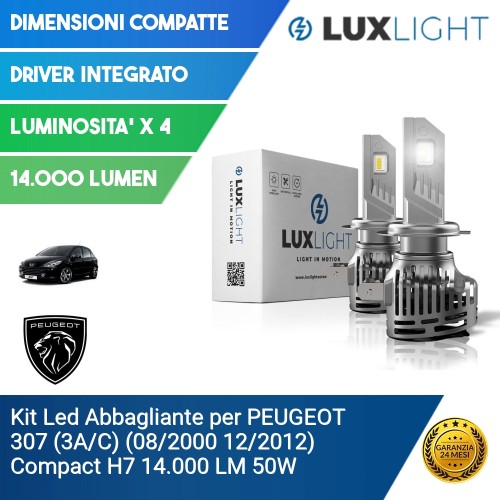 Kit Led Abbagliante per PEUGEOT 307 (3A/C) (08/2000 12/2012) Compact H7 14.000 LM 50W